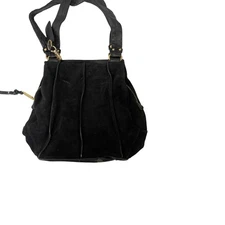 Tignanello Womens Shoulder Handbag Black Suede Leather Double Handle Purse