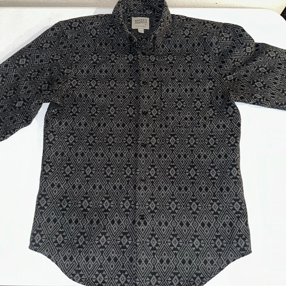 Обнаженная и знаменитая черная серая племенная фланель с длинным рукавом размер средний - Изображение 4 из 4