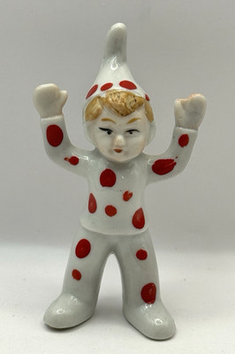 Vintage Pixie Elf Jester Figure Figurine Red Polka Dots Hands Up Japan 4''