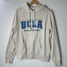 UCLA Bruins Beige Hoodie Football NCAA Collegiate Blue Embroidered Logo Retro S