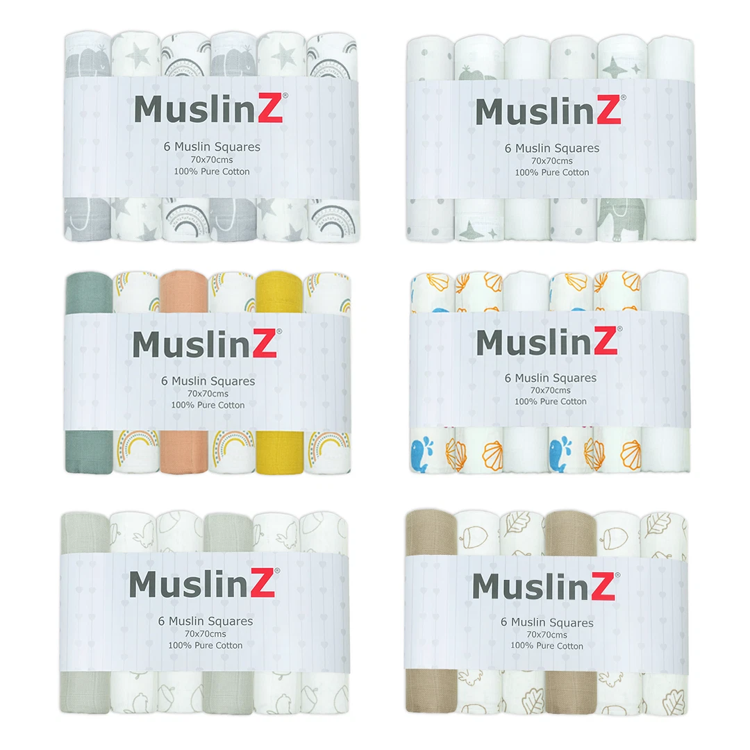 MuslinZ 6PK Baby Muslin Squares Cloths 70cms 100% Pure Soft Cotton
Opens in a new window or tab