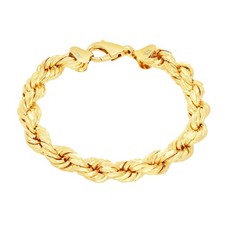 10K Yellow Gold 9mm Rope Diamond Cut Italian Chain Bracelet Mens Thick Wide 8.5"