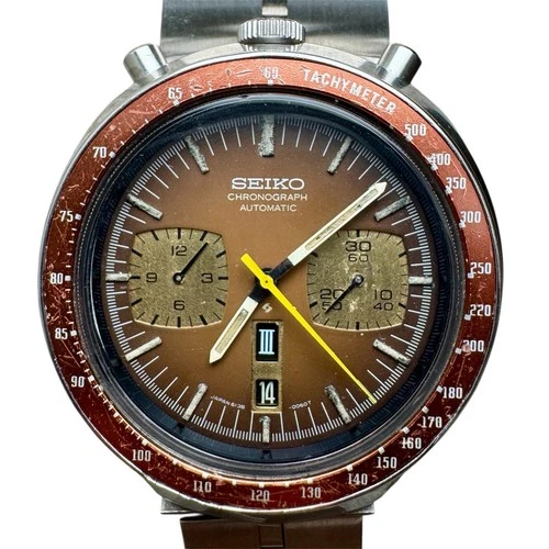 Vintage Seiko Bullhead Chronograph Automatic 1977 Brown Dial 6138-0040 43mm Mens