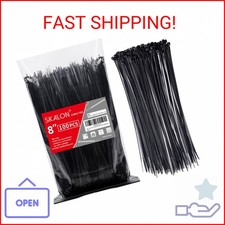 Zip Ties 8 inch 100 Pack , 40lbs Tensile Strength, Black Cable Ties, Wire Ties