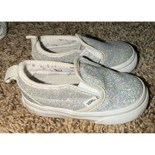 Vans-Toddler Slip On V Glitter Silver Sneakers Size 5
