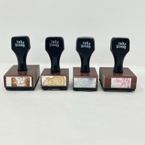 Vintage Inky Dink Rubber Stamps Set Of 4 Bears, Castle & A Turkey