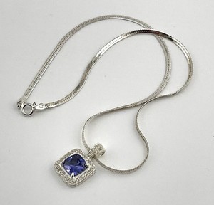 Authentic Cushion Cut Lab-Created Blue Tanzanite 925 Silver Pendant 14k White Gold Plated
