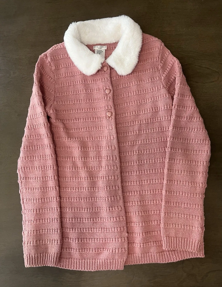 Max Studio Kids Pink Shimmery Holiday Sweater With Fur Collar Girls Size 7/8 - Image 4 of 4