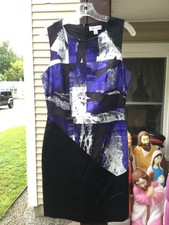 CALVIN KLEIN DRESS BLACK & MULTICOLORED DESIGNED LINED SHEATH DRESS SIZE 8