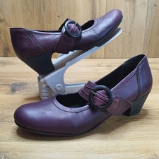 Rieker Women's Shoes Size 8 UK Burgundy Leather Mary Jane Shoes Mid Heel