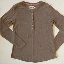 The Normal Brand Women’s Long Sleeve Henley Shirt Med Brown Stretch Cotton Blend