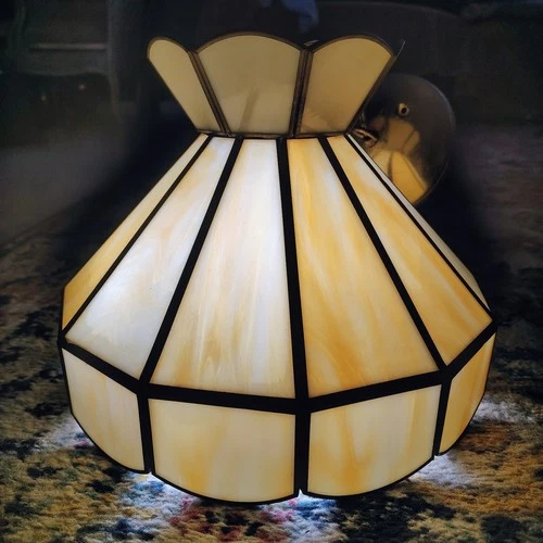 Vintage Tiffany Style Stained Slag Glass Hanging Ceiling Light Lamp White Yellow