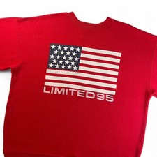 Vtg 90s Limited Jeans USA Flag Sweatshirt Red Fleece Crewneck 1995 Mallcore M