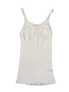 Vintage 70s White Ribbed Cotton Babydoll Camisole Lace Straps Made in Italy