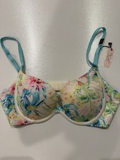 Victoria’s Secret Plunge Push-up Bra Sz 34B Tropical Floral Print w/aqua Straps