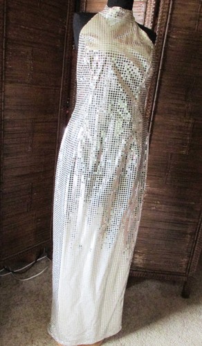 Full Length Silver Sequin Halter Gown Dress Prom Clubbing Special Occasion SZ 14