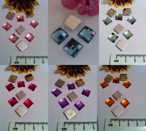 125 10mm Flat Back Acrylic Square Rhinestones - FREE UK P&P