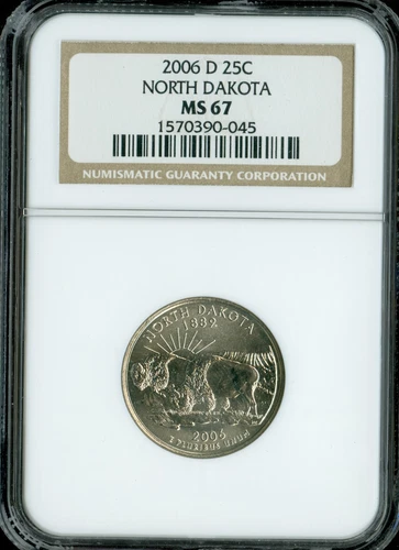 2006 D NORTH DAKOTA QUARTER NGC MS67 BUSINESS STRIKE 2ND FINEST GRADE .