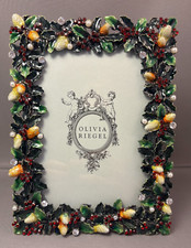 Olivia Riegel Holiday Photo Frame Crystals Peals Enamel Holly Berry Fits 4" x 6"