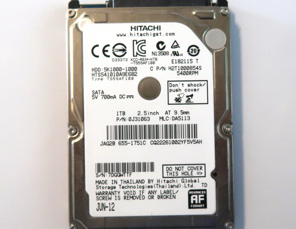 Hitachi HTS541010A9E682 0J31063 DA5113 Thailand 2.5" 1TB 2.5" Sata HDD JUN-12 - Image 2 of 3