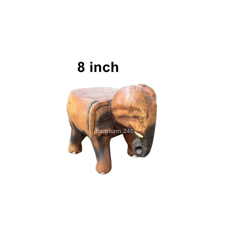 8 inch Carved Wooden Elephant Chair Elephant Stool Thai Handicraft Art Solid Woo - Image 2 of 4