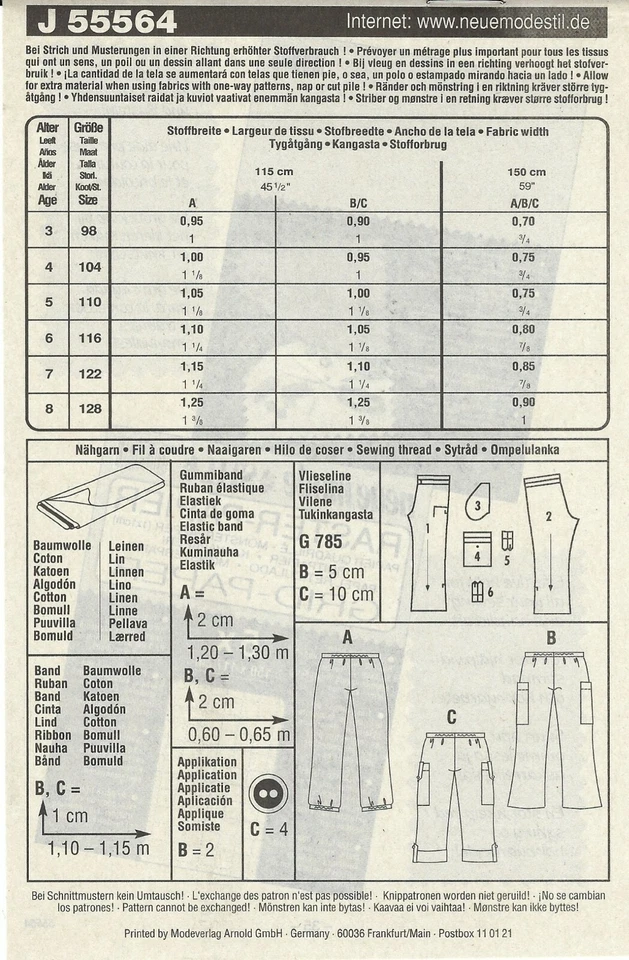 Neue Mode STIL 55564 Kids' Straight, Cuffed, Elastic Ankle Pants Sz 3-8 UNCUT - Image 3 of 4