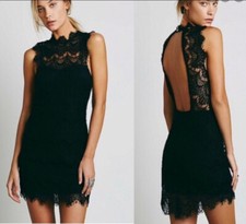 NWT Free People Bodycon Lace Mini Dress Black M LBD Holiday Sexy Party Date