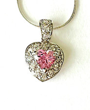 Genuine Sterling Silver Heart Shaped Necklace Pink and Clear Cubic Zirconia 18"
