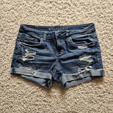 Aeropostale Distressed Ripped Dark Wash Midi Jean Shorts Size 4