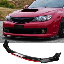 For Subaru WRX STI Glossy Black + Red Front Bumper Lip Splitter Spoiler Body Kit