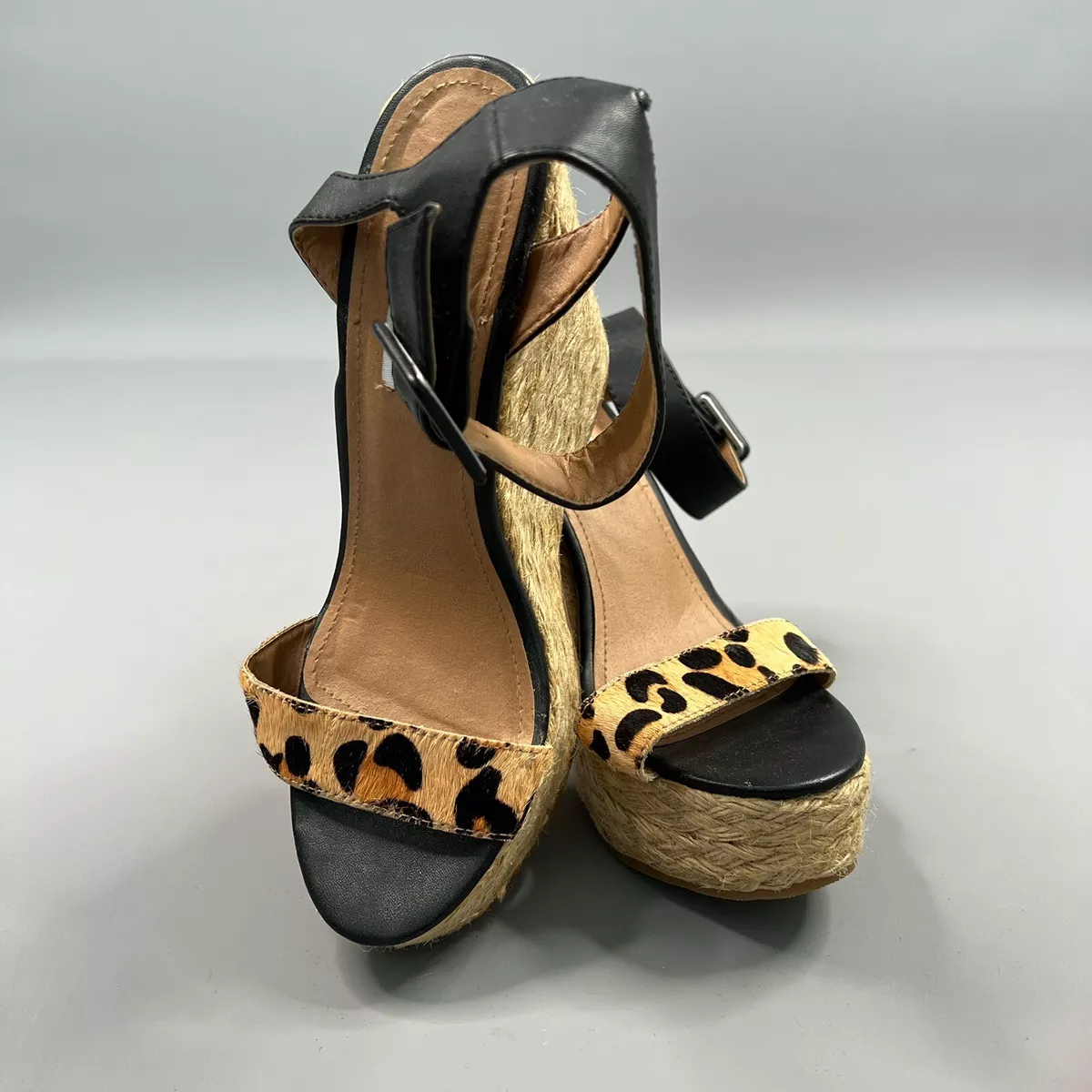 Steve Madden Wedges 5.5 Animal Print Strap Espadrille High Heeled