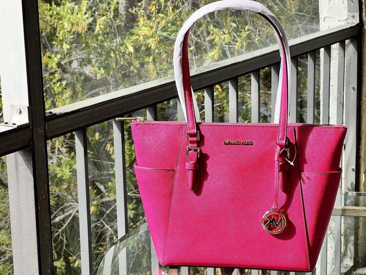 Kate Spade Michael Kors Charlotte Large Top Zip Shoulder Tote Carmine Pink Saffiano  Leather