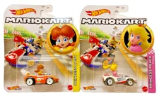 PRINCESS DAISY & PRINCESS PEACH Hot Wheels Mario Kart Die-Cast Race Karts Cars