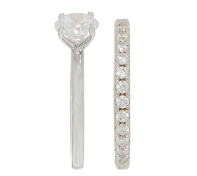 QVC Diamonique Sterling Silver Round Bridal Ring Set Size - Main Image