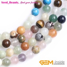 Round Mixed Gemstone Assorted Stone Beads For Jewelry Making Strand 15" DIY 8mm