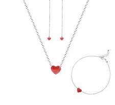      Stainless steel Jewelry Woman Set Heart Necklace Earrings Jewelry Set  Box