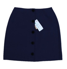 Boden Button Jersey Mini Skirt Navy Blue Fitted Straight Stretch Womens 6