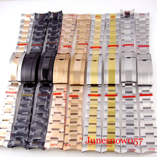 Oyster Sterlie Metal Steel Watch Bracelet Strap 20mm Width Glide Lock Gold Black - Picture 5 of 29