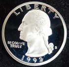 1992-S Proof Silver Washington Quarter DCAM 90% US Mint Coin 25C Free Shipping