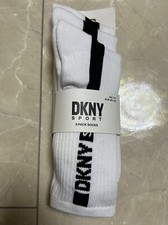 Image of DKNY Sport UK7-11 Lester 3 Pack Socks Men’s White/Black Cotton Logo Stripe Set