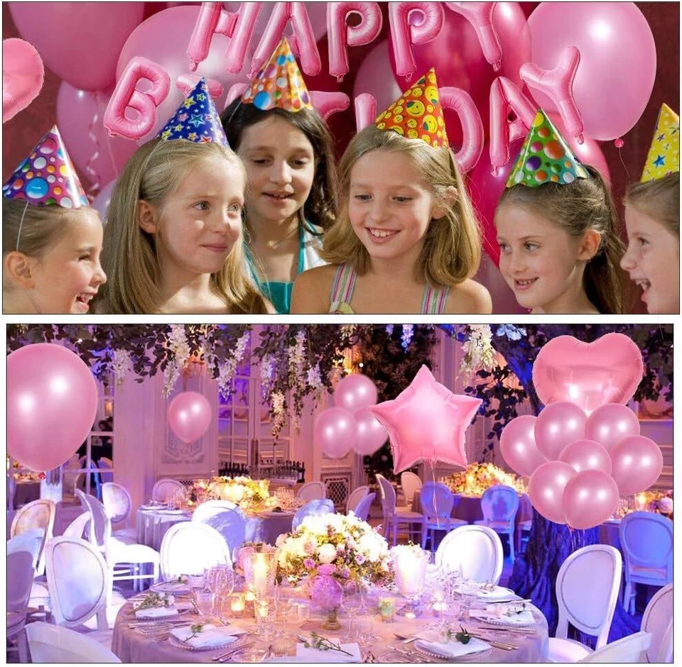 48Pcs Happy Birthday Balloons Banner Set Pink Foil Decorations Party Supplies - Image 4 of 4