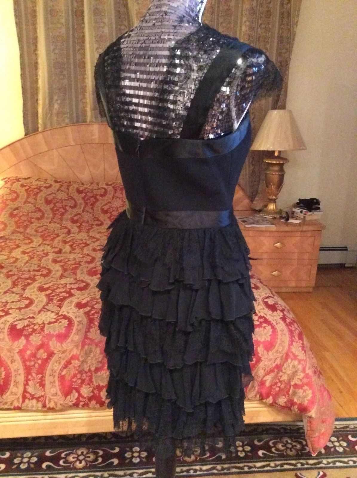 VALENTINO SPETTACOLARE abito da cocktail a livelli Oscar de la Renta nero tulle pizzo taglia 8