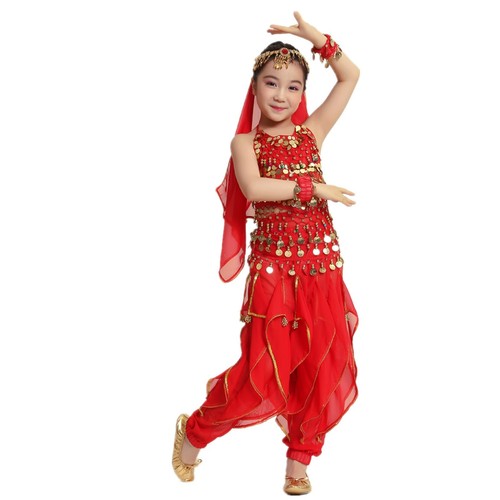 Girls' Belly Dance Sequins Clothing Set Halloween Children's Belt Dance Clothing - Picture 5 of 15