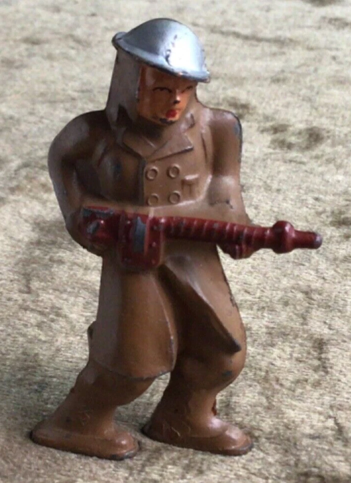 Barclay Manoil 785 Standing Machine Gunner in Trenchcoat 1930s Vintage Excellent