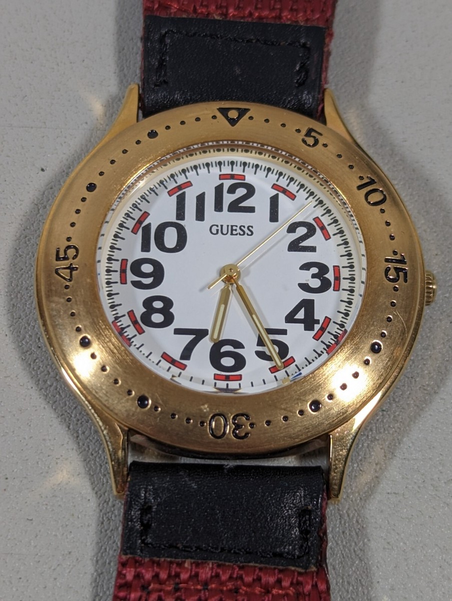Vintage Guess Gold Tone White Dial Red Suede Strap Watch 1993 1993 Guess Watch - Etsy main image 4