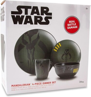 Star Wars Mandalorian 4-Piece Dinner Set Plate, Salad Plate, Bowl & Coffee Cup