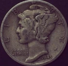 1943-D Mercury Dime - 90% Silver - XF - Free Shipping