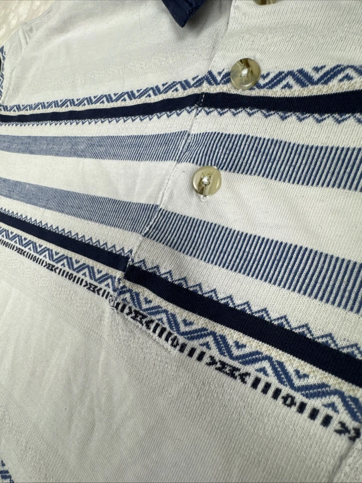 Camisa Polo Windham Pointe De Colección Para Hombre XL Blanca con Rayas Azules Aztecas Foto 4 de 4