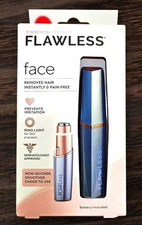 New  BLUE  Finishing Touch FLAWLESS Face Pain Free Hair Removal w/Ring light