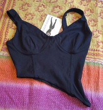 NWT Black Ribbed Cropped Tank Top Juniors Sz Small Naked Wardrobe Bustier Style